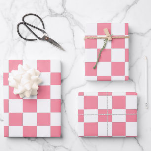 Checkered pink and White  Wrapping Paper Sheet