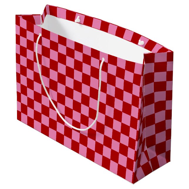 Checkered Red and Hot Pink  Large Gift Bag (Back Angled)