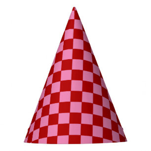 Checkered Red and Hot Pink Party Hat