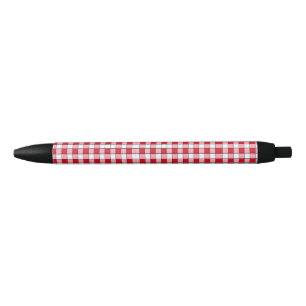 Checkered Red White Stripes Basic Fun Black Ink Pen