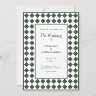 Checkered Simple Modern Dark Green Wedding Invitation