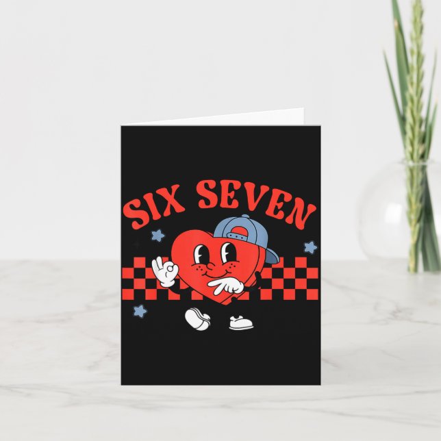 Checkered Six Seven Cool Hearts 67 Valentines Day  Card (Front)