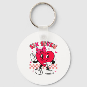 Checkered Six Seven Cool Hearts 67 Valentines Day Key Ring