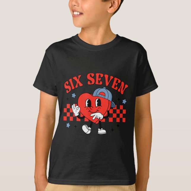 Checkered Six Seven Cool Hearts 67 Valentines Day  T-Shirt (Front)