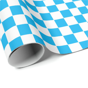 Checkered Sky Blue and White Wrapping Paper