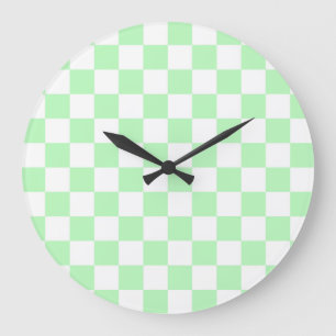 Checkered Soft Green and White Large Clock