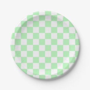 Checkered Soft Green and White Paper Plate