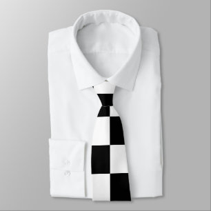 Checkered squares black and white geometric retro tie