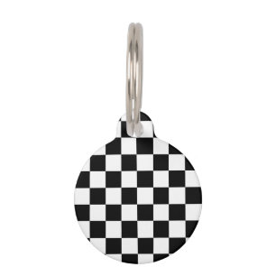 Checkered squares hot pink black geometric retro pet tag