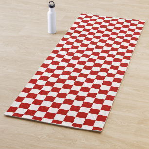Checkered squares red white geometric retro yoga mat