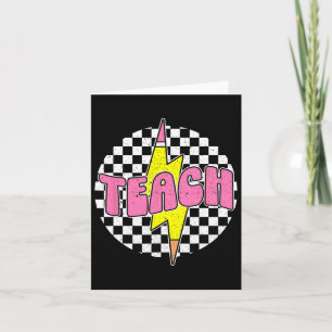 Checkered Teach Pencil Lightning Bolt Back To Scho Card