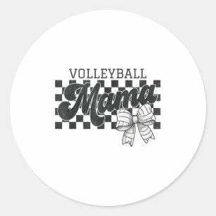 Checkered Volleyball Mama Coquette Bow Volleyball Classic Round Sticker