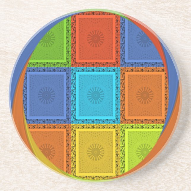 Checkered Whirl Art Print Coaster (Front)