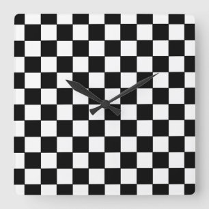 Checkered White and Black  Square Wall Clock