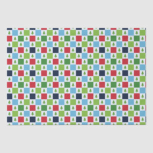 Checkers Christmas Tree Pattern - Red, Green, Blue Tissue Paper