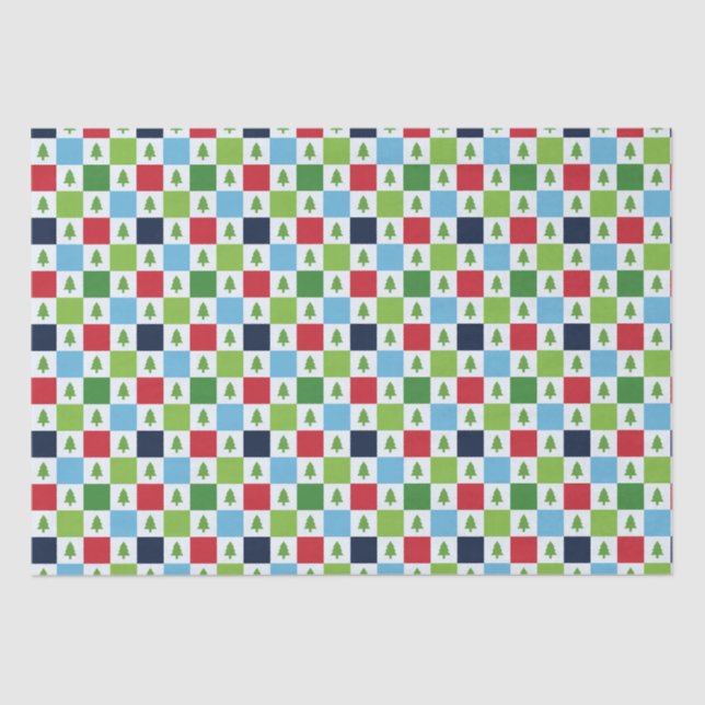 Checkers Christmas Tree Pattern - Red, Green, Blue Tissue Paper (Front)