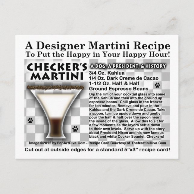 CHECKER'S MARTINI RECIPE Postcard (Front)