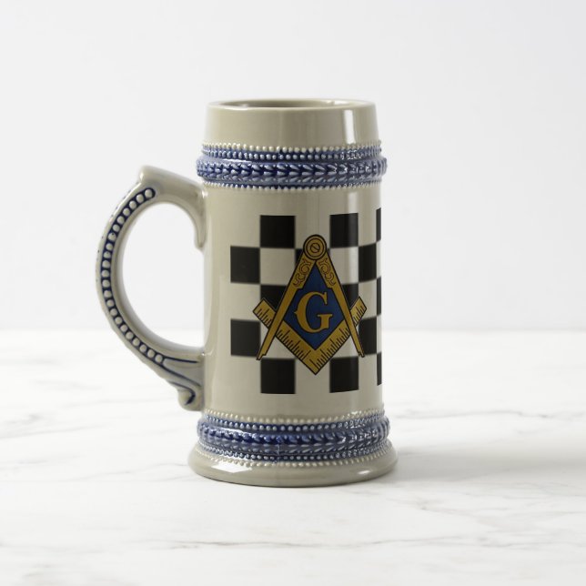 Checkers Masonic Freemasons Square and Compass Beer Stein (Left)