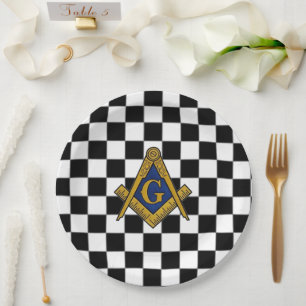 Checkers Masonic Freemasons Square and Compass Paper Plate