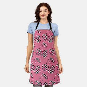Checkers & Pink Hearts Patterned Cherries Big Apron