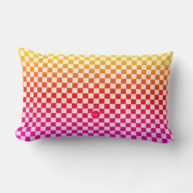 Checkers with a Rainbow of Bright Colours Lumbar Cushion (Front)