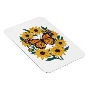 Checkerspot Butterfly And Black-Eyed Daisy Flowers Magnet