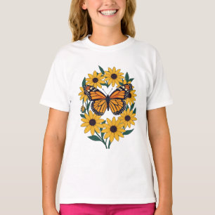 Checkerspot Butterfly And Black-Eyed Daisy Flowers T-Shirt