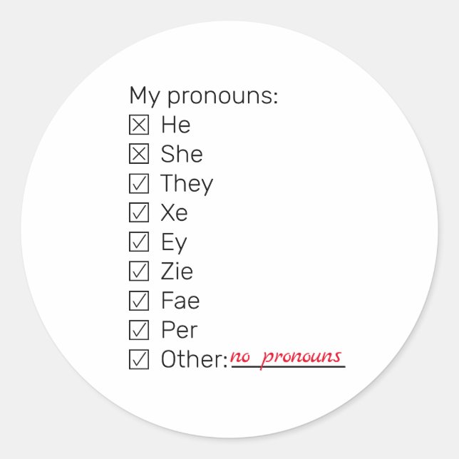 Checklist neopronouns long classic round sticker (Front)