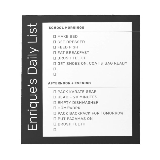 Checklist Simple Morning Evening ToDo Personalised Notepad (Front)