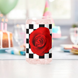 Checkmate Rose elegant rose on a chequered back  Can Glass