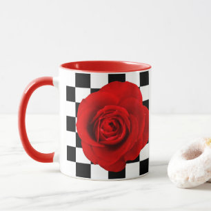 Checkmate Rose elegant rose on a chequered back Mug