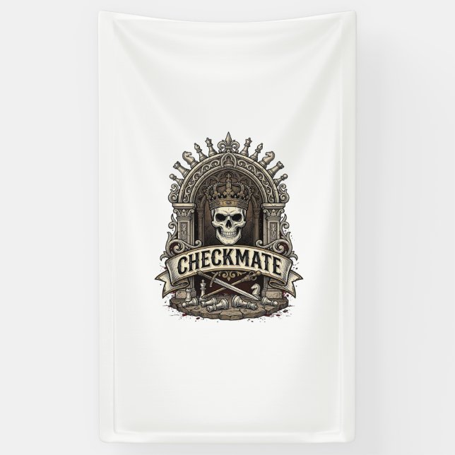 Checkmate Skull King Vintage Chess Banner (Vertical)