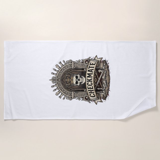 Checkmate Skull King Vintage Chess Beach Towel (Front)