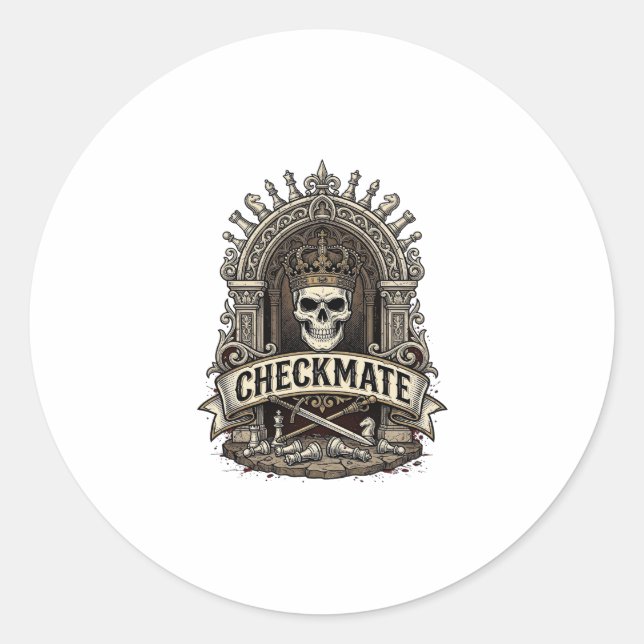Checkmate Skull King Vintage Chess Classic Round Sticker (Front)