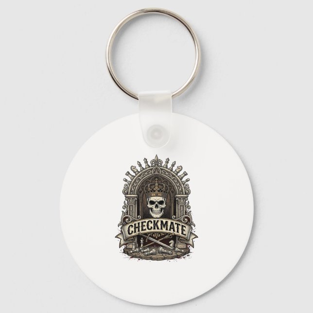 Checkmate Skull King Vintage Chess Key Ring (Front)