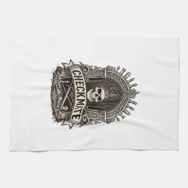 Checkmate Skull King Vintage Chess Tea Towel (Horizontal)
