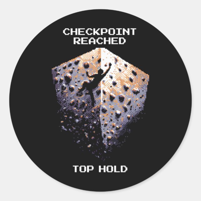 Checkpoint Reached – Top Hold Climbing Pixel Art D Classic Round Sticker (Front)