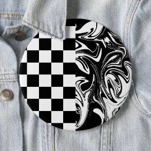 Checks and Swirls - Black and White 6 Cm Round Badge