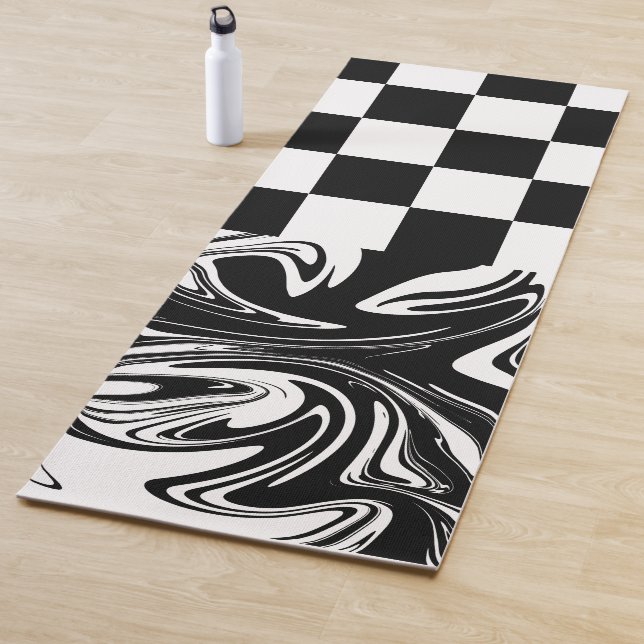 Checks and Swirls - Black and White Yoga Mat (In Situ)