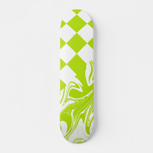 Checks and Swirls in Lime Green and White Skateboard (Front)