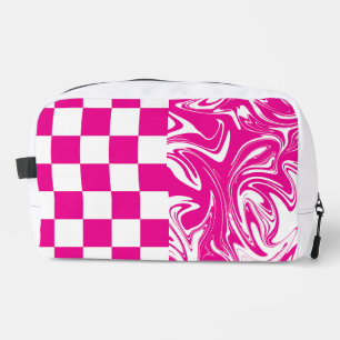 Checks and Swirls in Magenta and White Dopp Kit