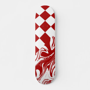 Checks and Swirls in Red and White Skateboard