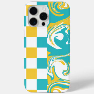 Checks and Swirls in Turquoise, Yellow, and White iPhone 15 Pro Max Case