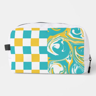 Checks and Swirls in Turquoise, Yellow, and White Dopp Kit