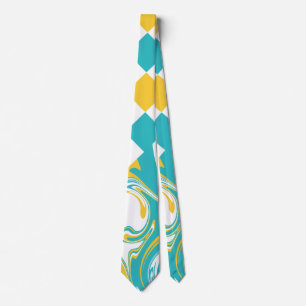 Checks and Swirls in Turquoise, Yellow, and White Tie