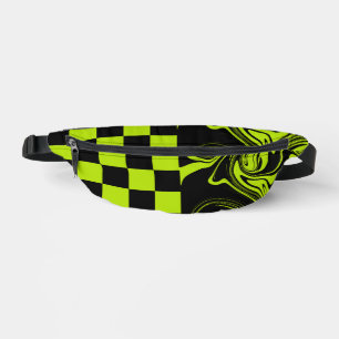 Checks and Swirls - Lime Green and Black Bum Bags