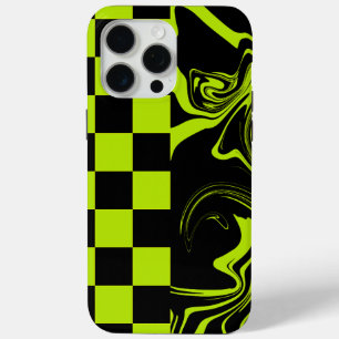 Checks and Swirls - Lime Green and Black iPhone 15 Pro Max Case