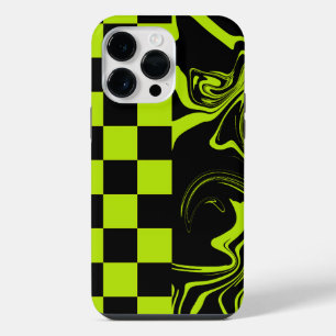 Checks and Swirls - Lime Green and Black iPhone 14 Pro Max Case