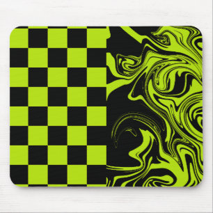 Checks and Swirls - Lime Green and Black Mouse Pad