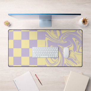 Checks and Swirls - Pastel Yellow and Purple  Desk Mat